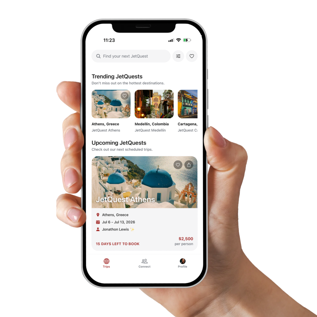 The JetQuest app shown on a phone